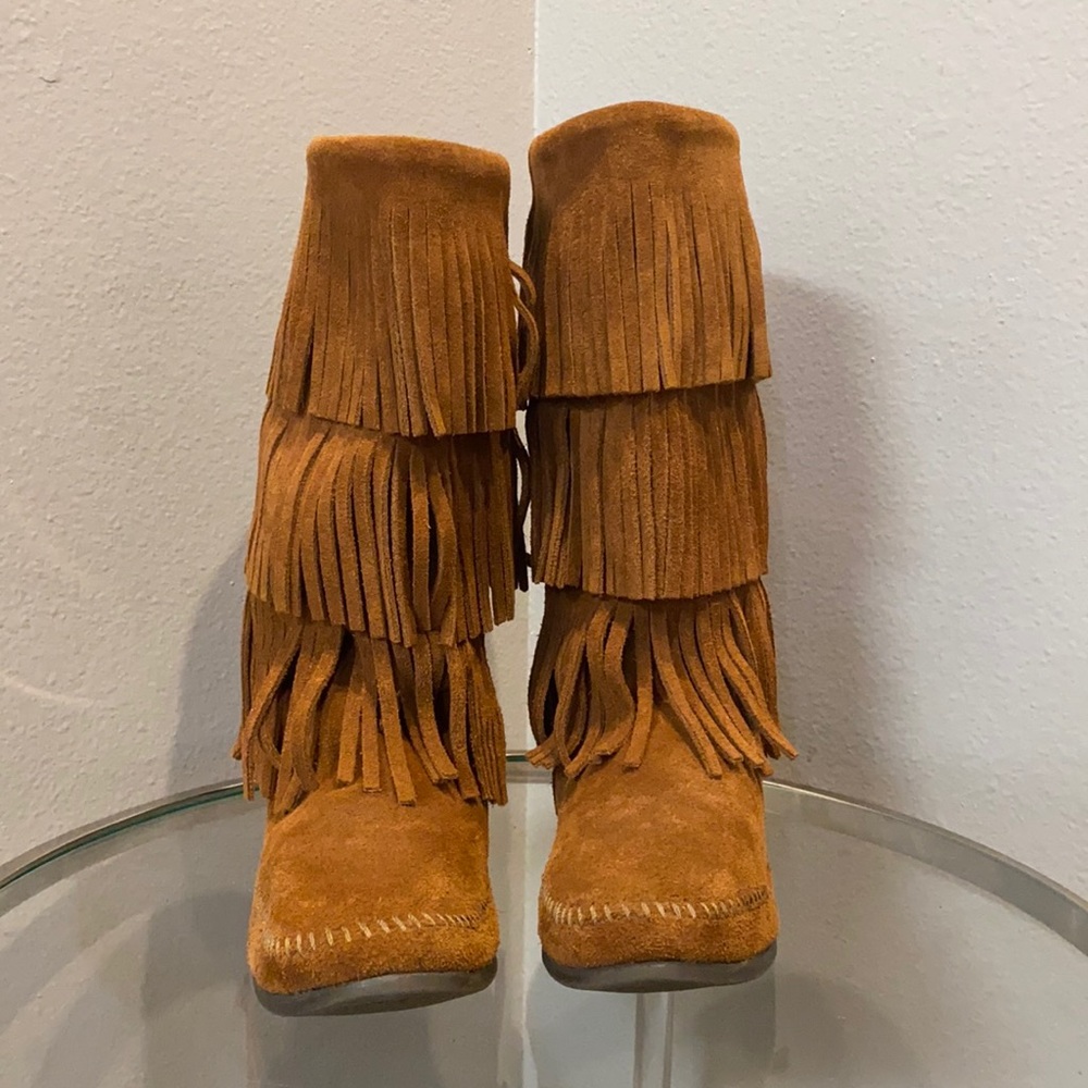 Minnetonka brown 3-Layer Fringe Boot